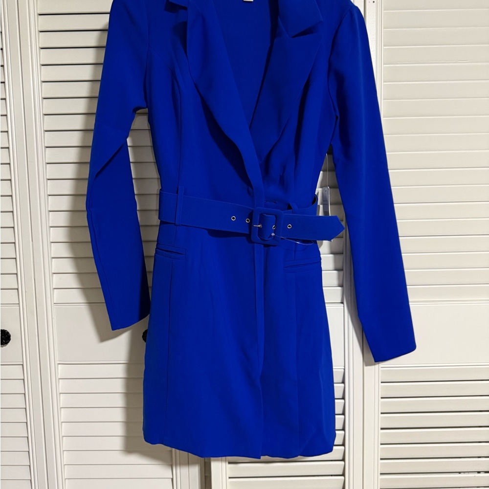Elegant Blue Women's Belted Coat